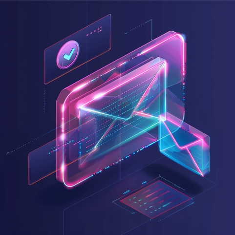 Imagen de un filtro antispam visualizado como un escudo digital transparente sobre una bandeja de entrada de correo electrónico. 