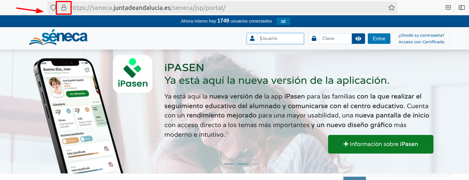 Imagen que muestra el candado que se muestra en la URL