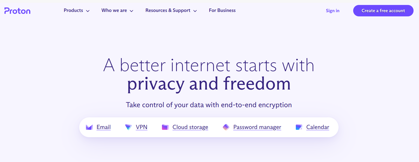 Captura de pantalla de la web de Proton Mail